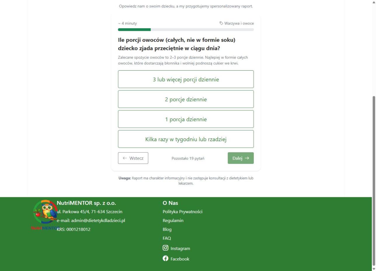 Przykładowe pytanie z wywiadu - forma spożywania warzyw przez dziecko